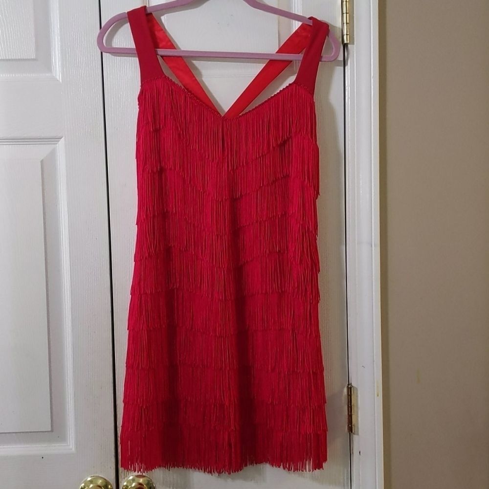 Fredericks of Hollywood little sexy flirty  red tassel dress Sz S Vintage